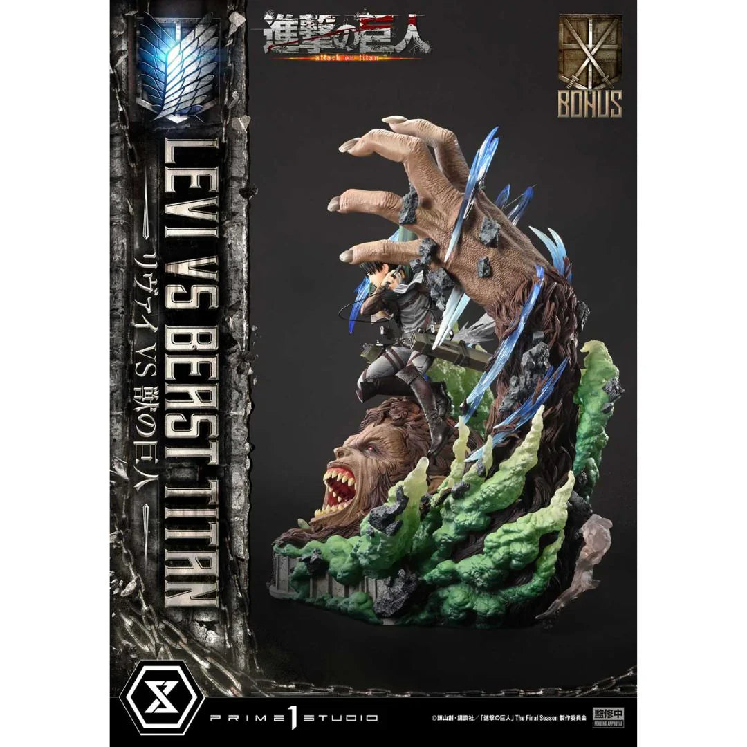 Attack On Titan Levi Versus Beast Titan statue By Prime1 Studio