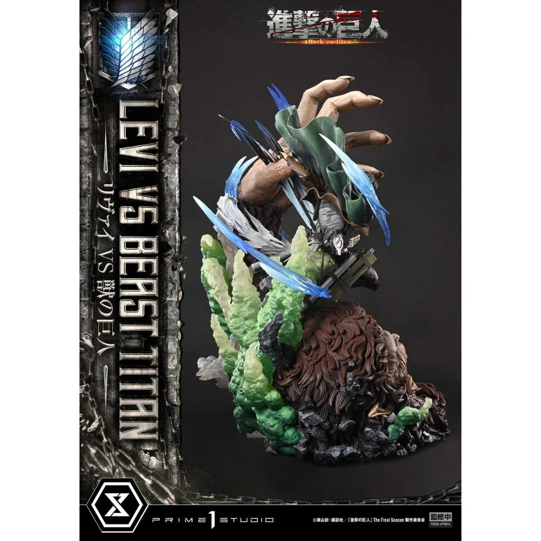 Attack On Titan Levi Versus Beast Titan statue By Prime1 Studio