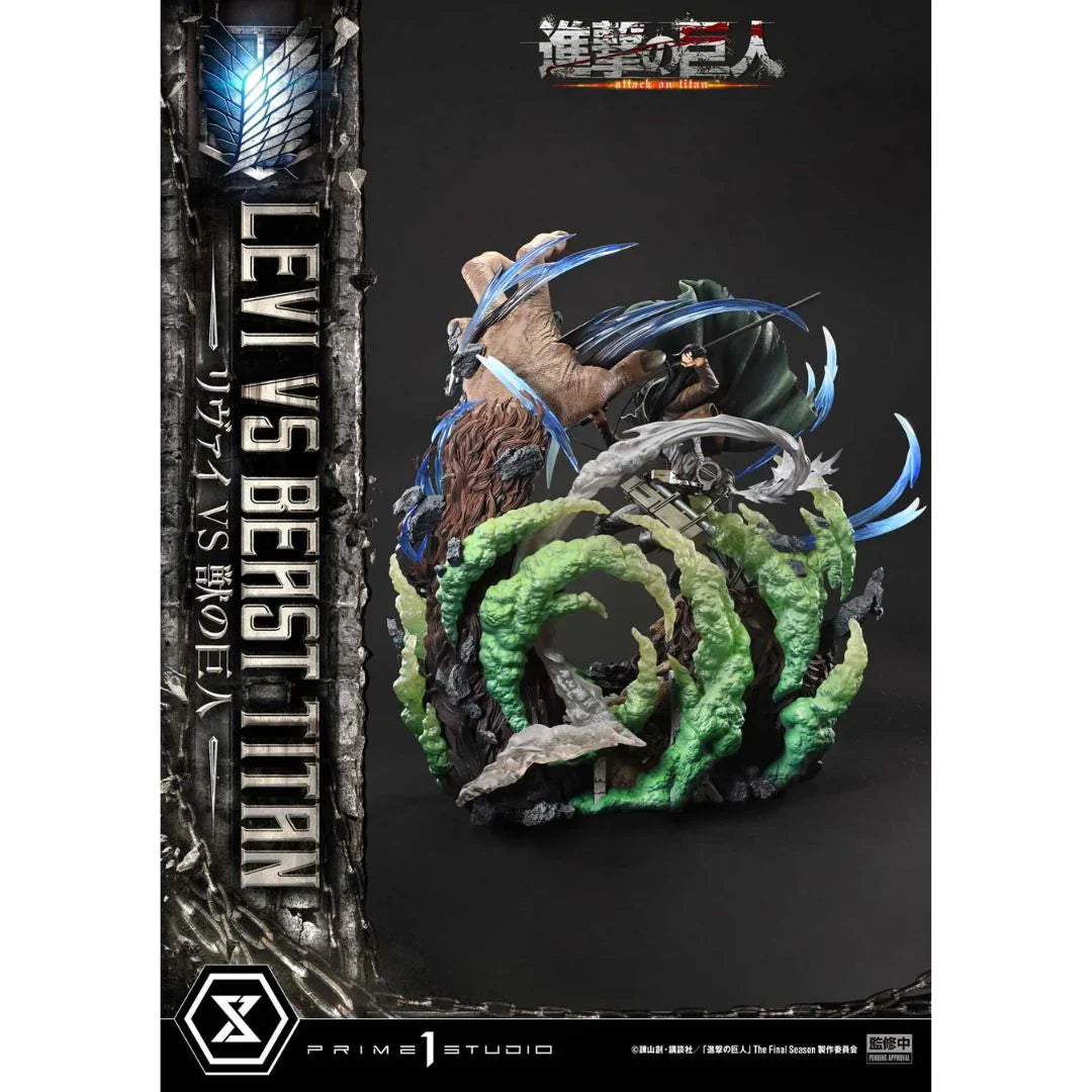 Attack On Titan Levi Versus Beast Titan statue By Prime1 Studio